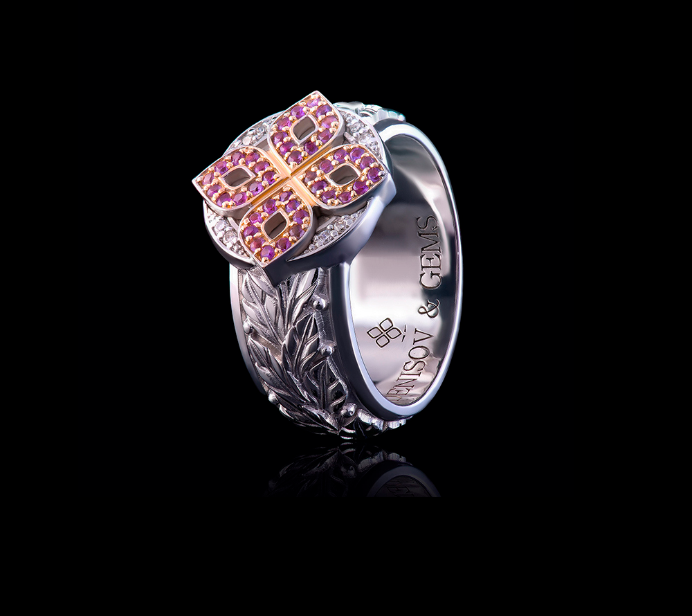 Эксклюзивное золотое кольцо Denisov & Gems c природными аметистами и бриллиантами