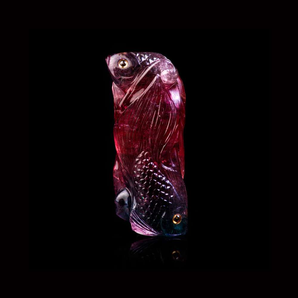Глиптика эксклюзивная фигурка "Рыбы" из природного турмалина Denisov  Gems
